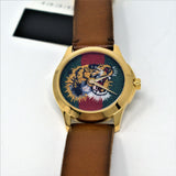 Gucci Le Marche Des Merveilles Red & Green Dial Brown Leather Strap Unisex Watch - YA126497 Buy Now By Gucci