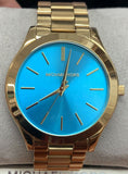 Michael Kors Slim Runway Blue Dial Gold Steel Strap Watch for Women - MK3265 Buy Now By Michael Kors