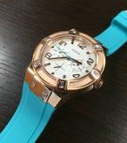 Guess Jet Setter White Dial Turquoise Silicone Strap Watch For Women - W0564L3 Buy Now By Guess