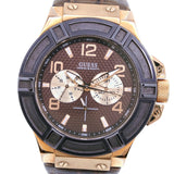 Guess Rigor Analog Brown Dial Brown Leather Strap Watch For Men - W0040G3 Buy Now By Guess