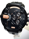 Diesel Little Daddy Chronograph Black Dial Black Leather Strap Watch For Men - DZ7291 Buy Now By Diesel