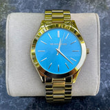 Michael Kors Slim Runway Blue Dial Gold Steel Strap Watch for Women - MK3265 Buy Now By Michael Kors