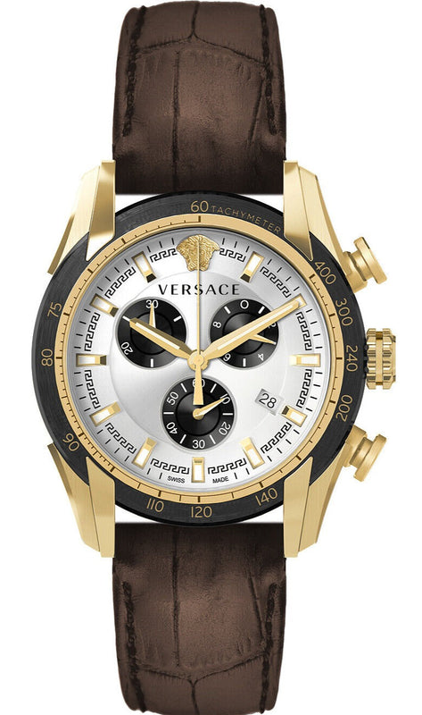 Versace V-Ray Chronograph Quartz White Dial Brown Leather Strap Watch For Men - VE2I00221 Buy Now By Versace