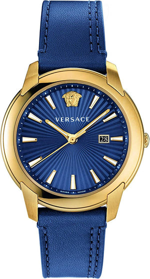 Versace V-Urban Quartz Blue Dial Blue Leather Strap Watch for Men - VELQ00319 Buy Now By Versace