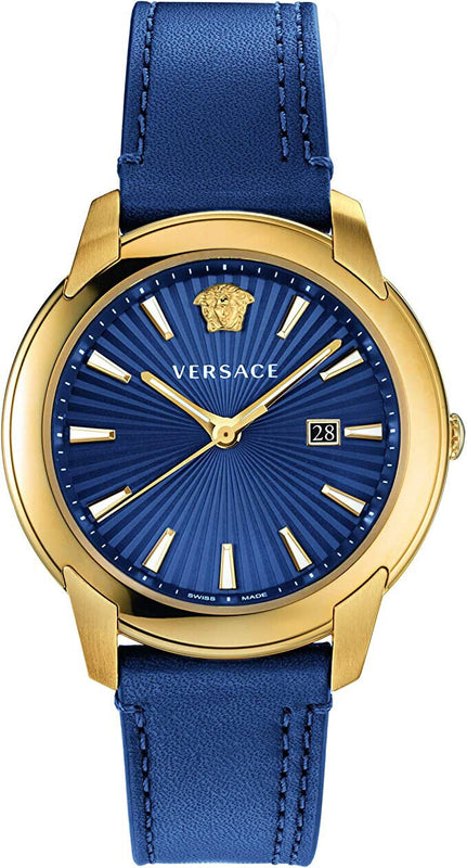 Versace V-Urban Quartz Blue Dial Blue Leather Strap Watch for Men - VELQ00319 Buy Now By Versace