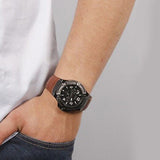 Guess Rigor Analog Black Dial Brown Leather Strap Watch For Men - W0040G8 Buy Now By Guess