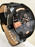 Diesel Little Daddy Chronograph Black Dial Black Leather Strap Watch For Men - DZ7291 Buy Now By Diesel