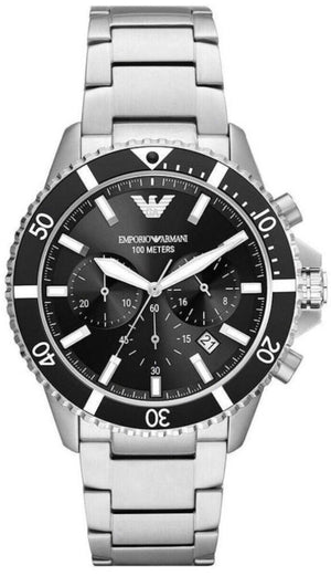 Emporio Armani Diver Chronograph Quartz Black Dial Silver Steel Strap Watch For Men - AR11360 Buy Now By Emporio Armani