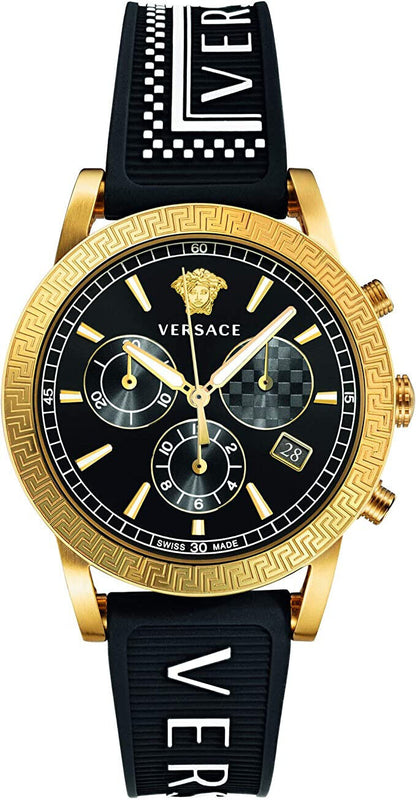 Versace Sports Tech Chronograph Black Dial Black Rubber Strap Watch for Men - VELT00119 Buy Now By Versace
