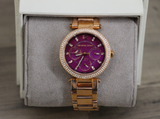 Michael Kors Mini Parker Multi-Function Plum Mother of Pearl Dial Rose Gold Steel Strap Watch For Women - MK6403 Buy Now By Michael Kors