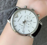 Emporio Armani Classic Quartz Chronograph White Dial Black Leather Strap Watch For Men - AR1807 Buy Now By Emporio Armani