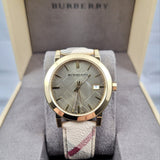 Burberry The City Gold Dial Haymarket Brown Leather Strap Watch for Women - BU9026 Buy Now By Burberry