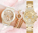 Guess Moonlight Multi Function Diamonds Gold Dial Gold Steel Strap Watch for Women - GW0320L2 Buy Now By Guess