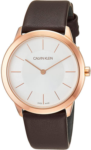 Calvin Klein Minimal White Dial Brown Leather Strap Watch for Women - K3M226G6 Buy Now By Calvin Klein