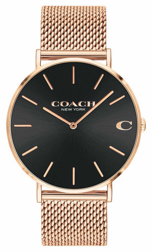 Coach Charles Black Dial Rose Gold Mesh Bracelet Watch for Men - 14602552 Buy Now By Coach