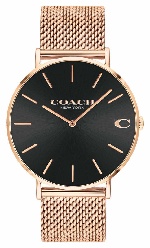 Coach Charles Black Dial Rose Gold Mesh Bracelet Watch for Men - 14602552 Buy Now By Coach