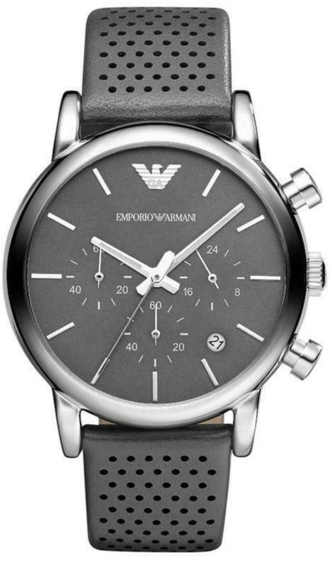 Emporio Armani Luigi Chronograph Quartz Grey Dial Grey Leather Strap Watch For Men - AR1735 Buy Now By Emporio Armani