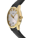 Gucci G-Timeless Mother of Pearl Dial Black Leather Strap Watch For Women - YA126589 Buy Now By Gucci