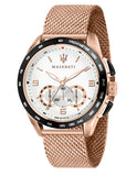 Maserati Traguardo 45mm Chronograph Rose Gold Mesh Strap White Dial Watch For Men - R8873612011 Buy Now By Maserati