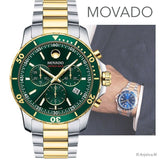 Movado Series 800 Chronograph Green Dial Two Tone Steel Strap Watch For Men - 2600148 Buy Now By Movado