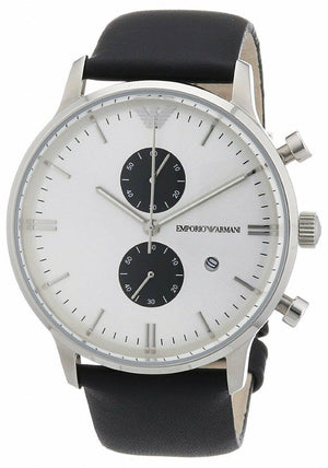 Emporio Armani Gianni White Dial Black Leather Strap Watch For Men - AR0385 Buy Now By Emporio Armani