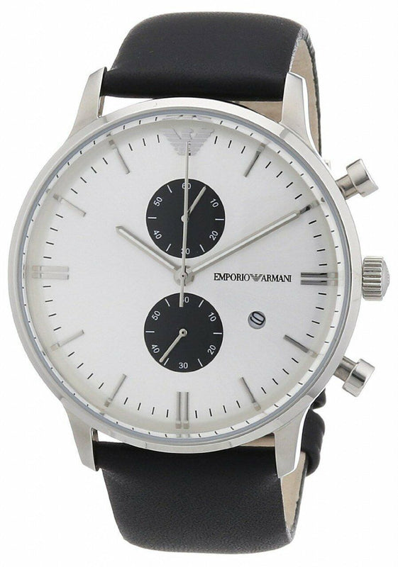Emporio Armani Gianni White Dial Black Leather Strap Watch For Men - AR0385 Buy Now By Emporio Armani