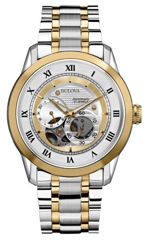 Bulova BVA Skeleton Silver Dial Two Tone Steel Strap Watch for Men - 98A123 Buy Now By Bulova