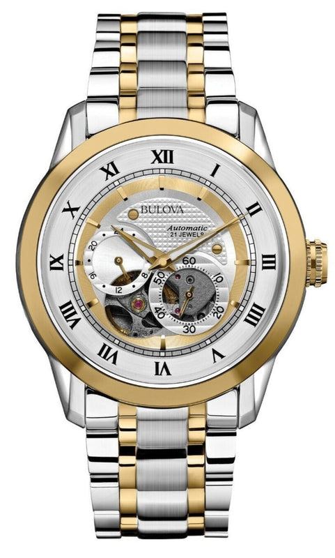 Bulova BVA Skeleton Silver Dial Two Tone Steel Strap Watch for Men - 98A123 Buy Now By Bulova