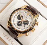 Versace V-Ray Chronograph White Dial Black Leather Strap Watch for Men - VDB040014 Buy Now By Versace