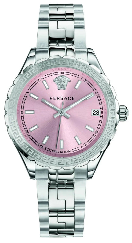 Versace Hellenyium Pink Dial Silver Steel Strap Watch for Women - V12010015 Buy Now By Versace
