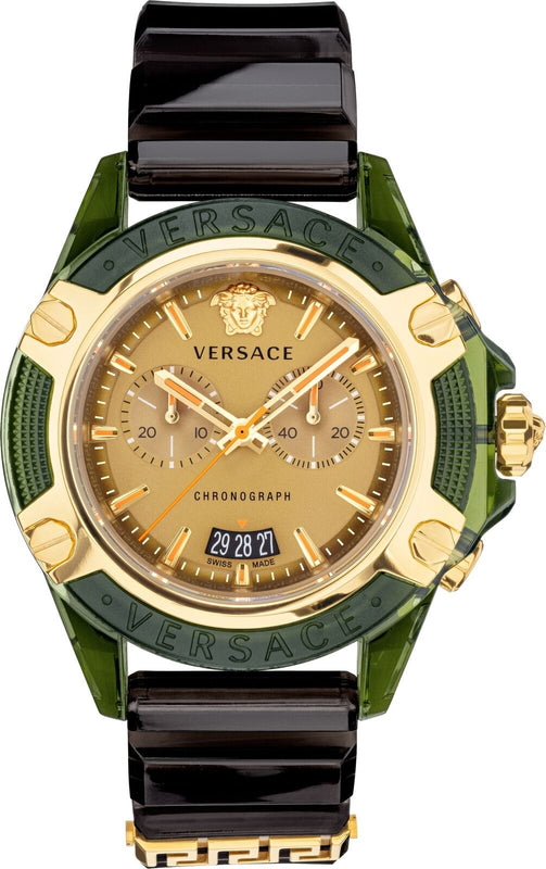 Versace Icon Active Chronograph Gold Dial Black Silicone Strap Watch For Men - VEZ700321 Buy Now By Versace