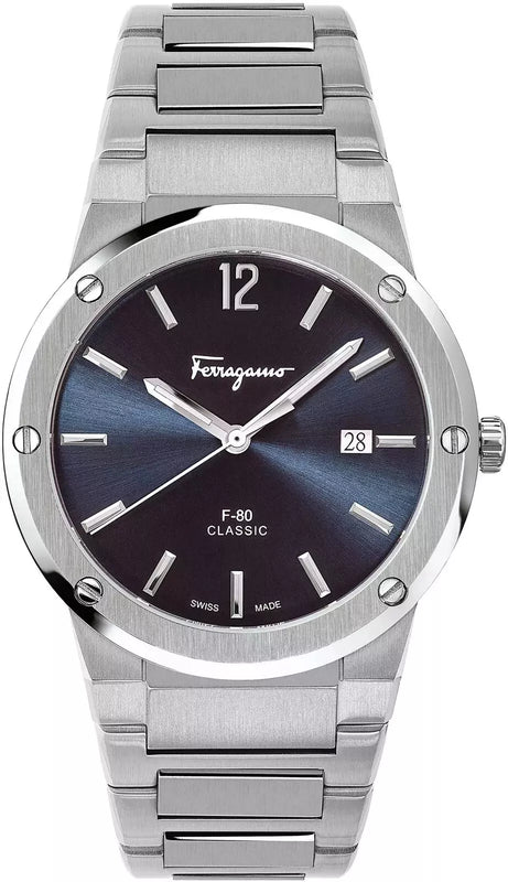 Salvatore Ferragamo F-80 Classic Black Dial Silver Steel Strap Watch for Men - SFDT00239 Buy Now By Salvatore Ferragamo