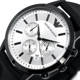Emporio Armani Chronograph Quartz Silver Dial Black Rubber Strap Watch For Men - AR11048 Buy Now By Emporio Armani