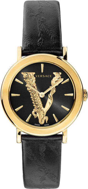 Versace Virtus Quartz Black Dial Black Leather Strap Watch for Women - VEHC00119 Buy Now By Versace