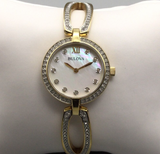 Bulova Crystal Collection Mother of Pearl Dial Gold Steel Strap Watch for Women - 98L225 Buy Now By Bulova