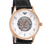 Emporio Armani Meccanico White Skeleton Dial Black Leather Strap Watch For Men - AR1924 Buy Now By Emporio Armani
