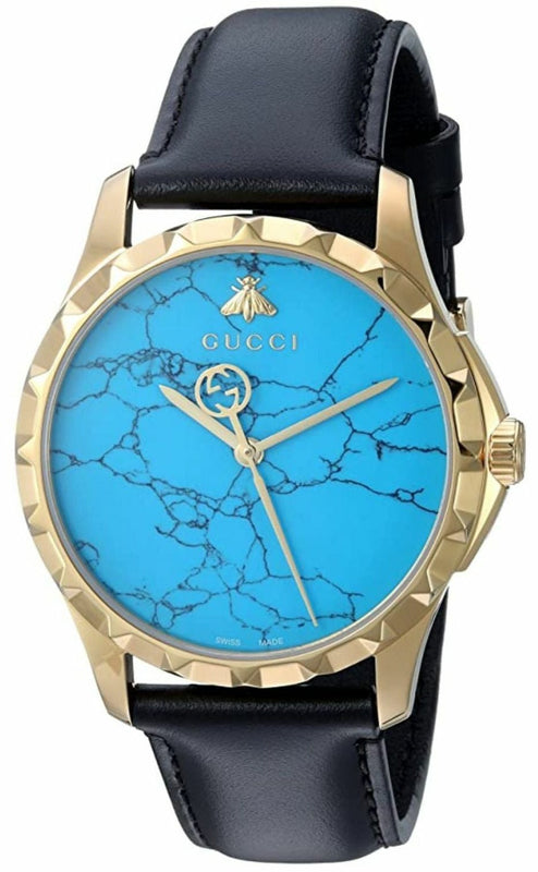 Gucci G Timeless Turquoise Blue Dial Black Leather Strap Watch For Men - YA126462 Buy Now By Gucci