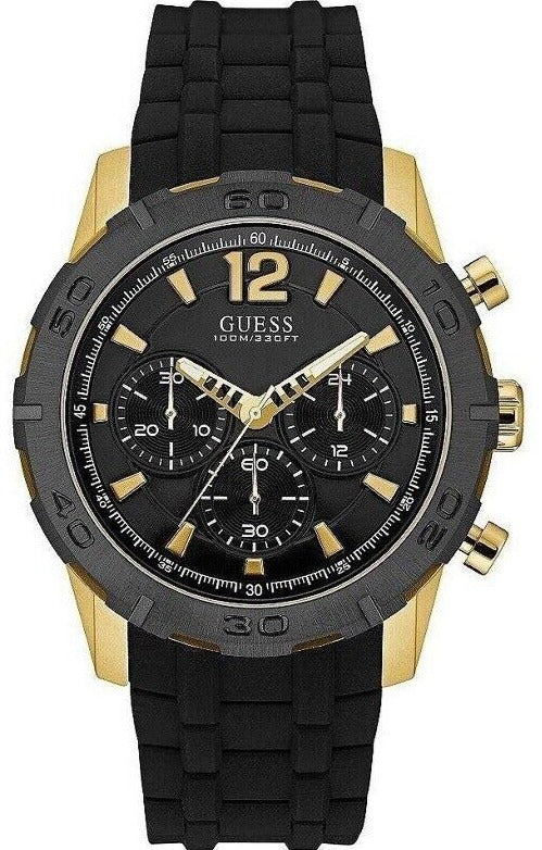 Guess Caliber Chronograph Black Dial Black Rubber Strap Watch for Men - W0864G3 Buy Now By Guess