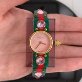 Gucci Vintage Web Pink Mother of Pearl Dial Two Tone Plastic Strap Watch For Women - YA143525 Buy Now By Gucci
