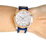 Guess Interpid White & Rose Gold Dial Blue Silicone Strap Watch For Women - W0325L8 Buy Now By Guess