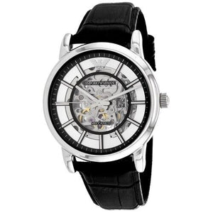 Emporio Armani Luigi Silver Skeleton Dial Black Leather Strap Watch For Men - AR1981 Buy Now By Emporio Armani