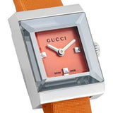 Gucci G-Frame Square Mother of Pearl Orange Dial Orange Leather Strap Watch For Women - YA128532 Buy Now By Gucci