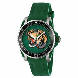 Gucci Dive Tiger Green Dial Green Rubber Strap Watch For Men - YA136316 Buy Now By Gucci