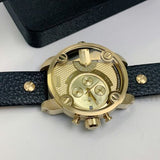 Diesel Mr Daddy Gold Dial Black Leather Strap Watch For Men - DZ7363 Buy Now By Diesel