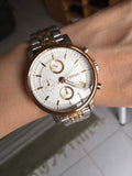 Fossil Boyfriend Chronograph White Dial Two Tone Steel Strap Watch for Women - ES3840 Buy Now By Fossil