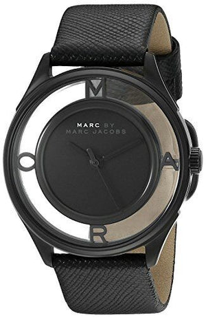 Marc Jacobs Tether Transparent Black Dial Black Leather Strap Watch for Women - MBM1379 Buy Now By Marc Jacobs