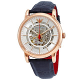 Emporio Armani Meccanico Silver Dial Blue Leather Strap Watch For Men - AR60009 Buy Now By Emporio Armani