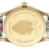 Gucci G Timeless Floral Gold Dial White Leather Strap Watch For Women - YA1264084 Buy Now By Gucci