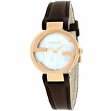 Gucci G Interlocking Mother of Pearl Dial Brown Leather Strap Watch For Women - YA133516 Buy Now By Gucci