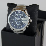 Diesel Mega Chief Chronograph Blue Dial Silver Steel Strap Watch For Men - DZ4417 Buy Now By Diesel